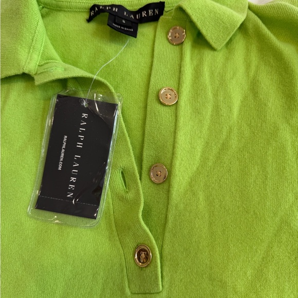 Ralph Lauren Tops - Ralph Lauren Lime Green Cashmere Polo with Gold Buttons